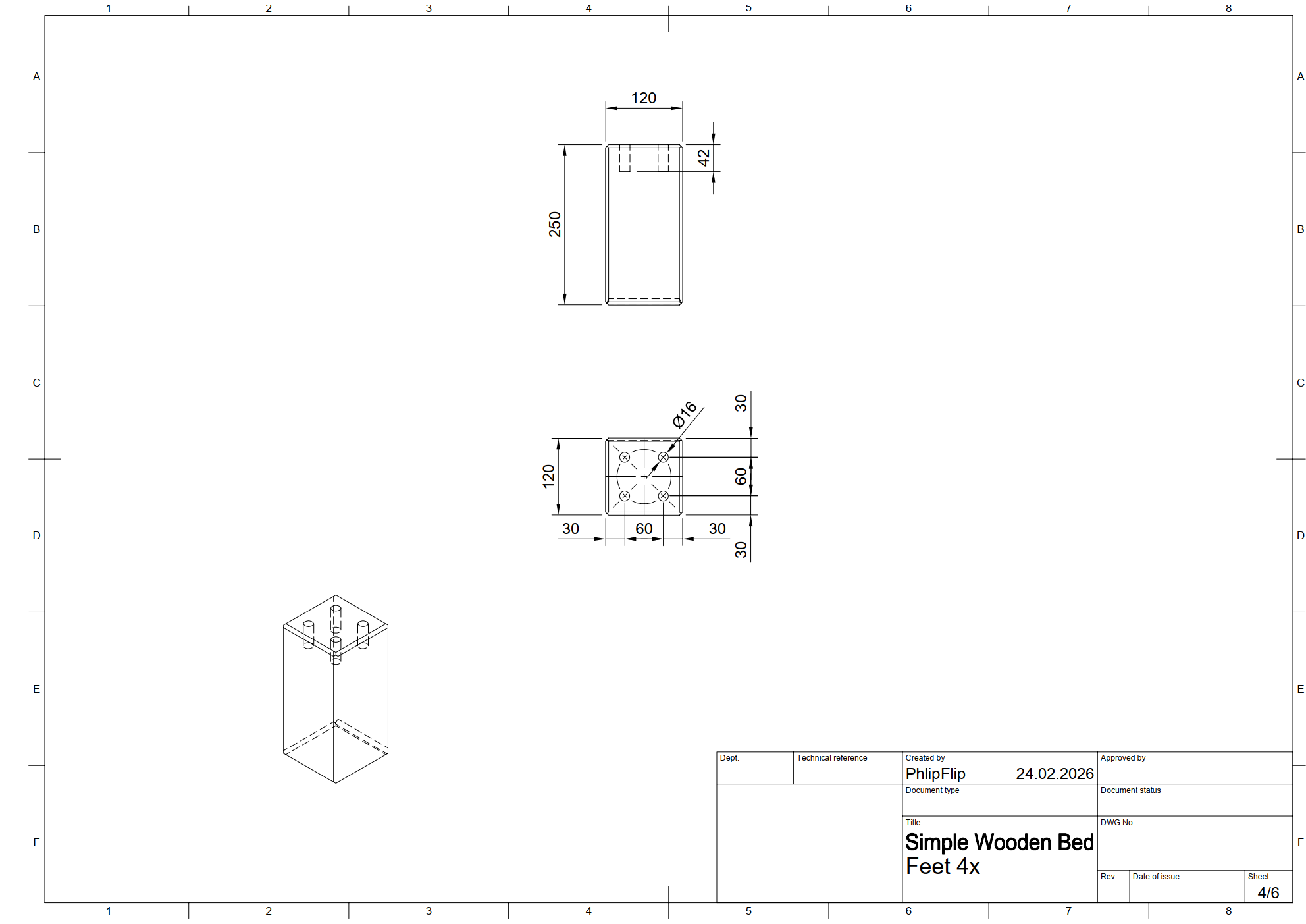 简单的木床 - 180 × 200 厘米
